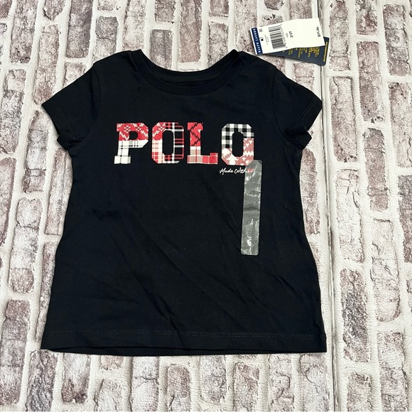 Polo Ralph Lauren Other - Polo Ralph Lauren Girls T-Shirt Graphic Black Red‎ Winter Plaid Logo NWT 2 / 2T